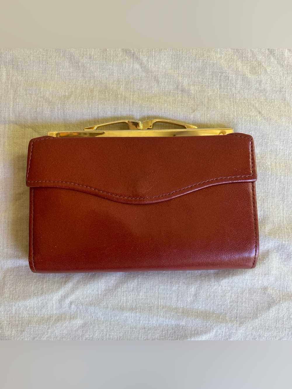 Vtg St Thomas Kidskin Reddish Brown Bifold Wallet Kiss Lock Coin Pouch